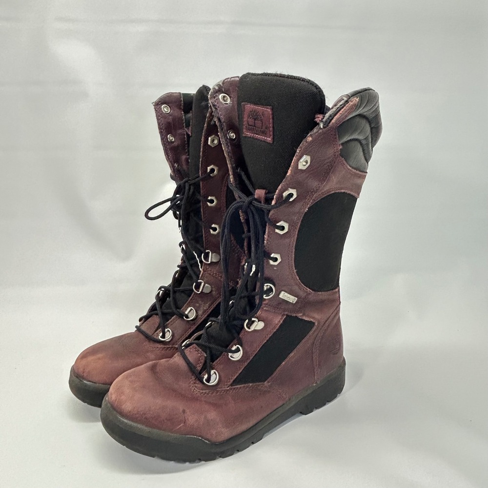 Timberland Girls Size 4 Tall Leather Boots Burgundy Lace Up Side Zip 43925M